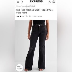 Express - Mid Rise Washed Black Ripped '70s Flare Jeans
